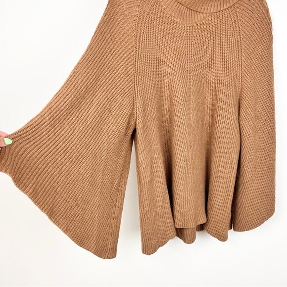 Anthropologie Kali Poncho Cable Knit Turtleneck Sweater XS/S Honey Tan Boho - Picture 4 of 8